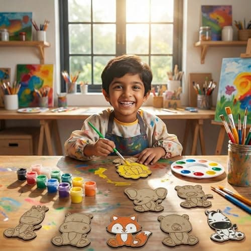 ImagiVibe DIY Paint Your Own 8 Cute Animal Cutouts Fridge Magnets Kit for Kids | Craft Activity Kit Creative Fridge Magnet Painting Art | Encourages Imagination, Creativity & Screen-Free Fun | Made in 4