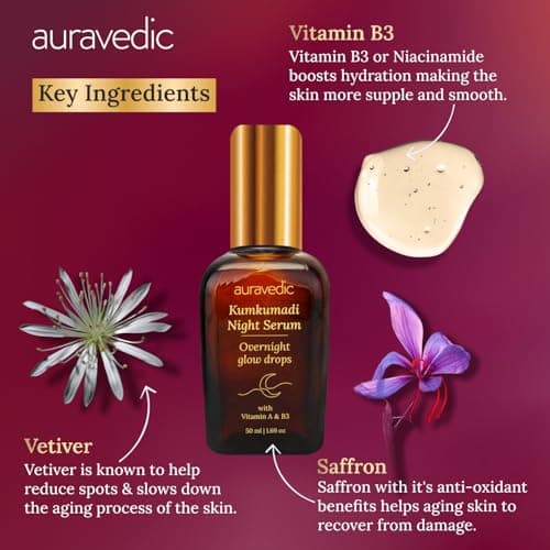 Auravedic Kumkumadi Tailam Retinol Face Serum For Pigmentation and Dark Spot 50ml Niacinamide Serum For Oily Skin Dry Skin Combination Kumkumadi Oil For Face Anti Aging and Pigmentation 5