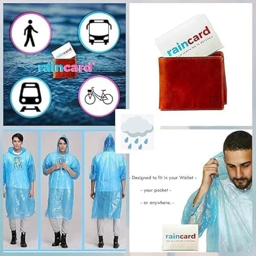 Olafur Pocket Size Disposable Raincoat for Men and Women for Travel Use | Easy to Carry Rains Card | Pocket Emergency Waterproof Rain Poncho | Rain Card (Multicolor, Pack of 5) 2