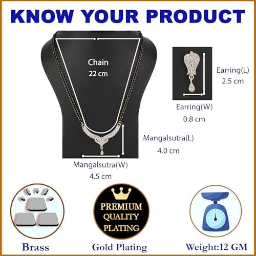 ZENEME Mangalsutra Gold Plated American Diamond Studded Tanmaniya Nallapusalu With Earrings Jewellery For Women (Style 7) 4