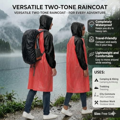 Eco-Friendly EVA Poncho Raincoat for Men & Women, Lightweight Waterproof Coat with Hood, Adjustable Drawstring, Button Closure Reusable & Durable Outdoor Rainwear Multicolor 5