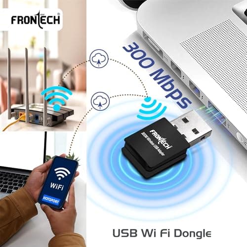 FRONTECH WiFi Dongle 300 Mbps Mini Wireless Network USB Wi-Fi Adapter for PC, Desktop, Laptop | Advanced WPA/WPA2 Security Standards, (0842, Black) 2