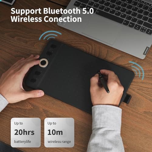 GAOMON Bluetooth Drawing Tablet WH851 8 x 5 inches Graphics Tablet, Digital Art Tablet Supports 16384 Levels, Intuitive Dial with 8 Shortcut Keys Work with Windows & Android & Mac (Grey) 2