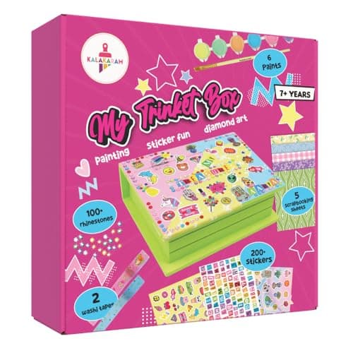Kalakaram DIY Trinket Box Decorating Kit for Kids with 200+ Pcs & Strickers | Creative Diamond & Painting Art and Craft Activity Set, Birthday Return Gifts for Girls, Boys & Multi Purpose Use