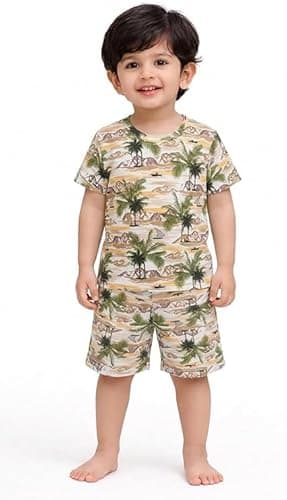 NOVA BLOOM Kids Clothes for Boys | Pure Cotton Half Sleeves Printed Round Neck T-shirt and Shorts Baby Boy Dress | Summer Wear for Kids | Casual Regular Wear Kids Dress Set (Mountain, 3-4 year)