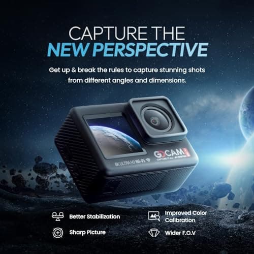 Digitek GoCAM DAC-101 5K 30FPS 48MP WiFi Action Camera with Dual Touch Screen, 150° Wide Angle, 6-Axis EIS, External MIC, Waterproof Case, 2×1350mAh Batteries & Accessories Kit (Black). 2