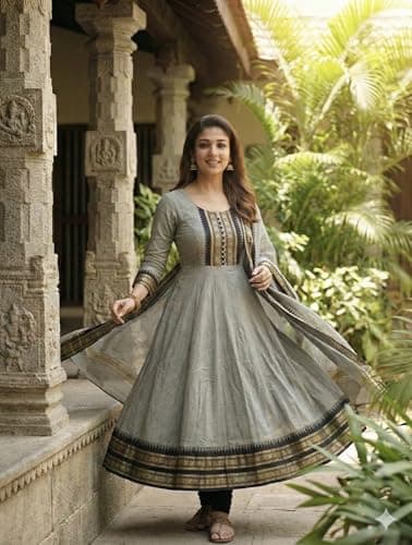 Shreeaanta Elegant Zari Jacquard Weaving Gown for Women with Lace Border Dupatta | Traditional Indian Ethnic Wear for Wedding, Festival, Party & Special Occasions (in, Alpha, M, Regular, Cream) 3
