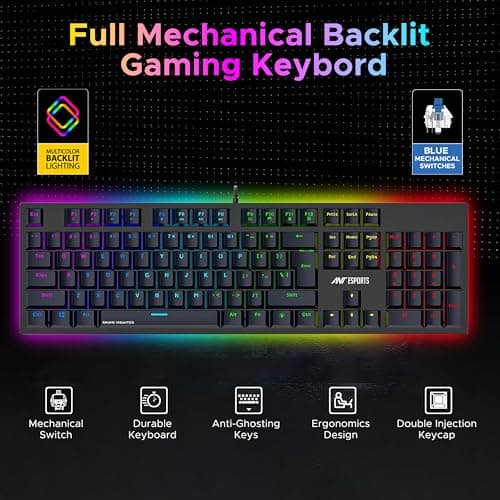 Ant Esports MK3400 V3 Pro Mechanical Gaming Keyboard RGB LED 104 Keys Blue Switch Anti Ghosting Full Size Wired USB PC Keyboard Removable Double Shot Keycaps Ergonomic for PC, Laptop and Mac (Black) 2