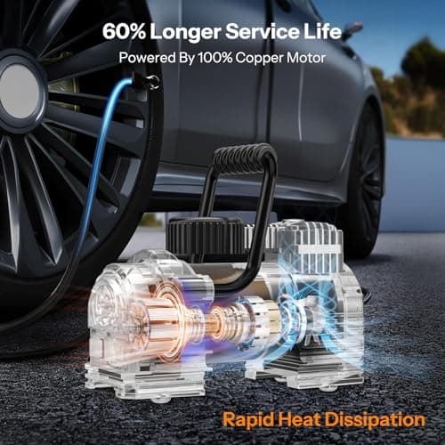 UN1QUE Heavy Duty Tyre Inflator for Car, 150PSI 12V DC Double Cylinders Tyre Air Pump with Digital Pressure Gauge, LED Light, Portable Air Compressor for Motorcycles, Bike, Ball 3