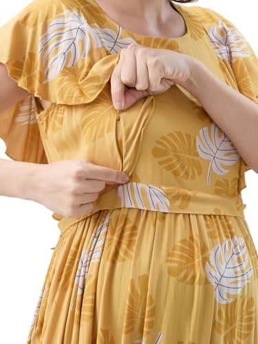 AV2 Women Maternity Feeding Dress Yellow Large 5176 5