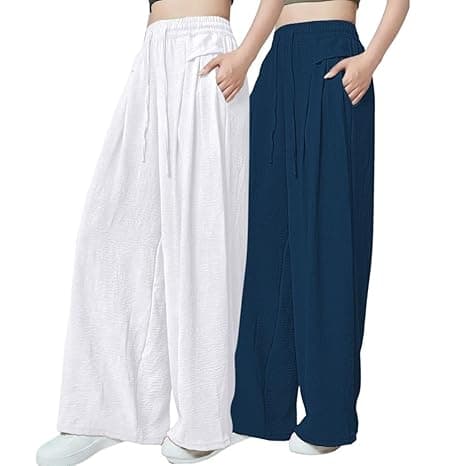 GRECIILOOKS High Waist Polycotton Trousers for Women – Flared Parachute Pants with Side Pockets | Casual Travel Cargo Pants (Available in Plus Size and Value Pack)
