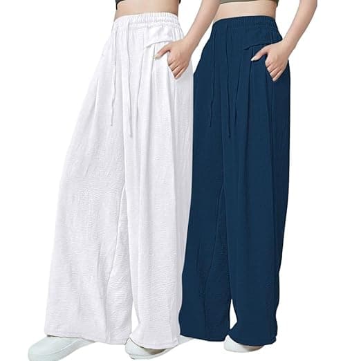 GRECIILOOKS High Waist Polycotton Trousers for Women – Flared Parachute Pants with Side Pockets | Casual Travel Cargo Pants (Available in Plus Size and Value Pack)