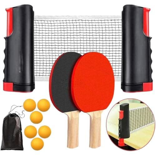 Table Tennis Playset with 2 Ping Pong Rackets, 3 ABS Balls, Foldable TT Net & Carry Bag | Lightweight Table Tennis Sports Accessories for Practice & Recreation | Ideal for Home School and Outdoor