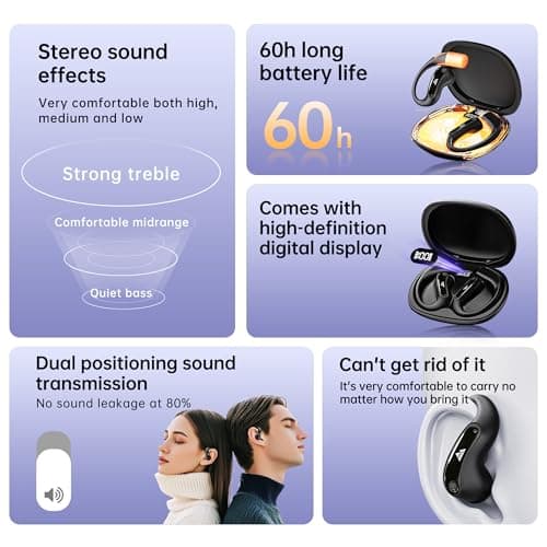 WeCool Moonwalk M1 Pro Open Ear Earbuds Wireless with 360° Panoramic Sound, Bluetooth 5.4 Ows Earphones with Call Noise Reduction, Ear Safe Headphones with Mic, 60H Playtime, LED Display, IP55 2