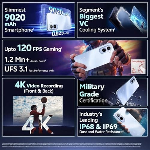 vivo T5 Pro 5G (Glacier Blue, 8GB RAM, 256GB Storage) | Snapdragon 7s Gen 4 Processor | 50MP AI Dual Camera | 6.83" AMOLED 144Hz Display | 9020mAh Battery with 90W Fast Charging 4