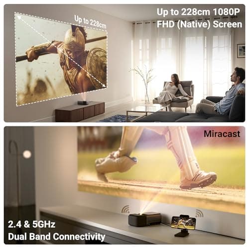 ZEBRONICS PIXAPLAY PRO 500, Ultra Short Throw, Smart Projector, 12500 Lumens, 90 Inch Screen Size, Electronic Focus, Android, Air Mouse, Built-in Speaker, Bluetooth, HDMI, WiFi, 1080p, Miracast 4