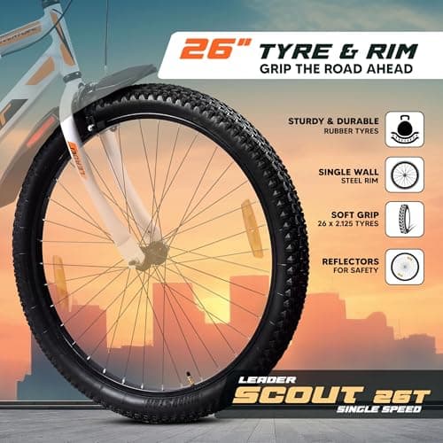 Leader Scout MTB 26T Mountain Bicycle/Bike Without Gear Single Speed for Men - White, Ideal for 10 + Years, Frame Size: 18 Inches, Rigid 5
