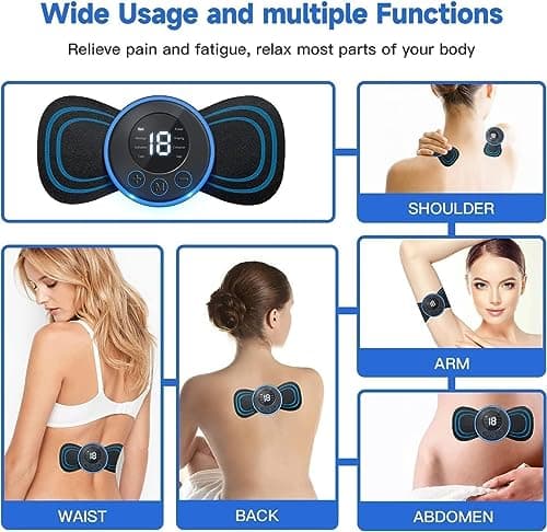 2 Sets Mini Massager for Pain Relief, Portable Electric Body Massager Machine, EMS Muscle Stimulator,Butterfly Back Neck Shoulder Massager for Body Pain Relief,Compact Travel Massager (2, Blue) 2
