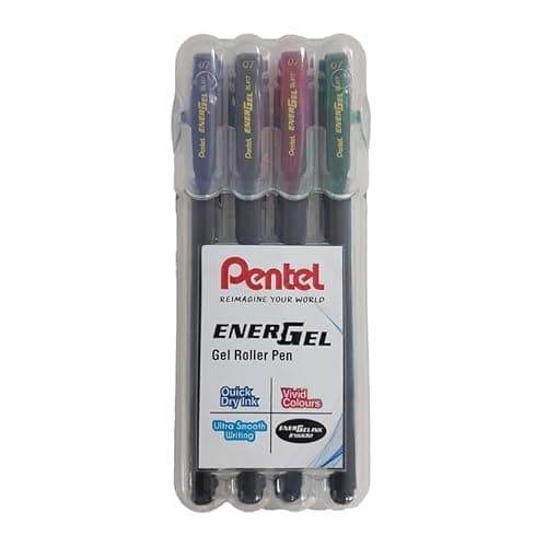 Pentel EnerGel 0.7mm Roller Gel Pen | Quick Dry Ink For Smudge-Free Writing | Lightweight Gel Pen For Smooth Writing Experience (Blue, Red, Green & Black Ink)
