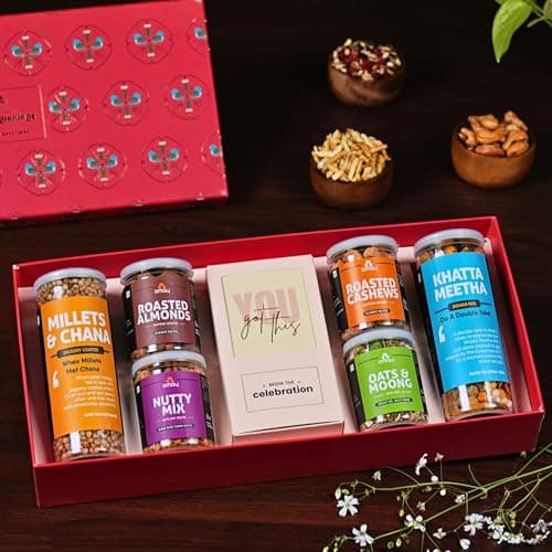 Omay Foods 8 Pcs Blissful Delights Premium Corporate Gift Hamper | Saffron Cashews, Almonds & Healthy Snacks, Chocolate & Custom Diary | Promotion, Work Anniversary & Employee Appreciation | Luxury Ha 3