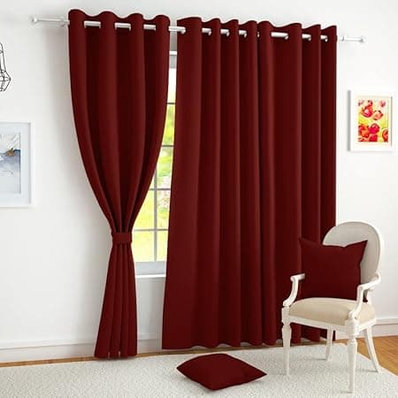 Story@Home Customisable Blackout Curtains 4 to 9 Feet Long Room Darkening, Noise Reducing, Window,Door, Long Door Curtain Plain,Maroon, 100% Opacity