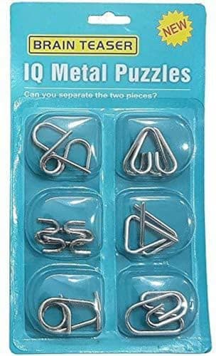RVM Toys Set of 6 in 1 Metal Puzzle Brain Teaser Challenge Set IQ Busters Intellectual Toy for Kids and Adult Design Teal