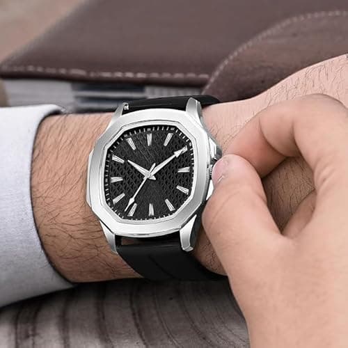styledose Minimalist dial Softest Adjustable Silicon Belt Quartz Analog Wrist Watch for Men (Black) 5