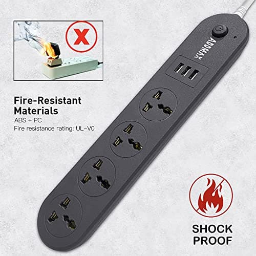 ADDMAX Extension Cord with USB Port 10Amp 220V-50/60Hz |4 Socket Outlet with 3 |Fire Flame Proof |USB Charging Port|1.8 Meter Cord Multi Plug Power Strip Extension Board 4