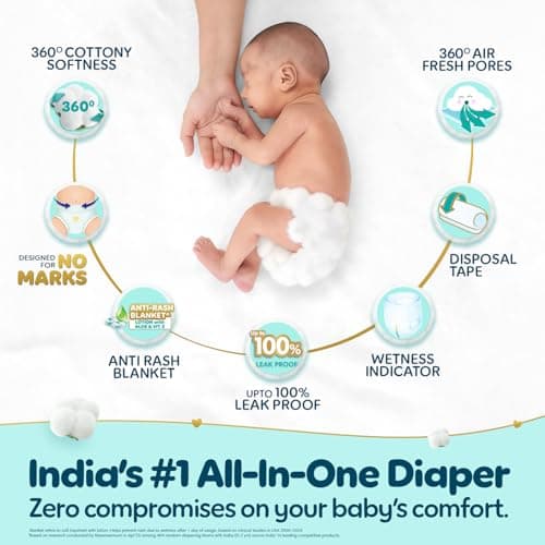 Pampers Premium Care Pant Style Baby Diapers XS 70 Count | No Marks Design | Voted India’s #1 Softest Diaper | All in 1 diaper with 360 Cottony Softness 3
