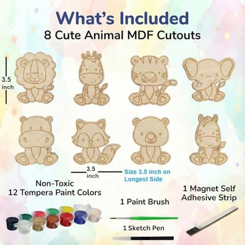 ImagiVibe DIY Paint Your Own 8 Cute Animal Cutouts Fridge Magnets Kit for Kids | Craft Activity Kit Creative Fridge Magnet Painting Art | Encourages Imagination, Creativity & Screen-Free Fun | Made in 2