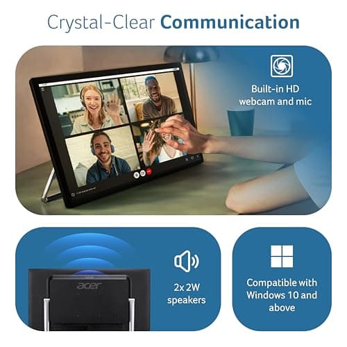 acer UT242Y 23.8 Inch Touch Screen Monitor | Full HD IPS | 10-Point Multi-Touch | Built-in HD Webcam & Mic | 7H Scratch-Resistant Glass | 75Hz AMD FreeSync | HDMI, DP, USB HUB | Speakers | Black 2