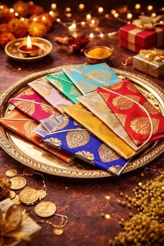 SAUDEEP INDIA Pack of 3 Raw Silk Fabric Money Gift Envelopes for Wedding, Marriage, Haldi, Mehendi, Birthday & Festivals | Designer Cash Shagun Covers for Gifting | MultiColor Traditional Lifafa 2