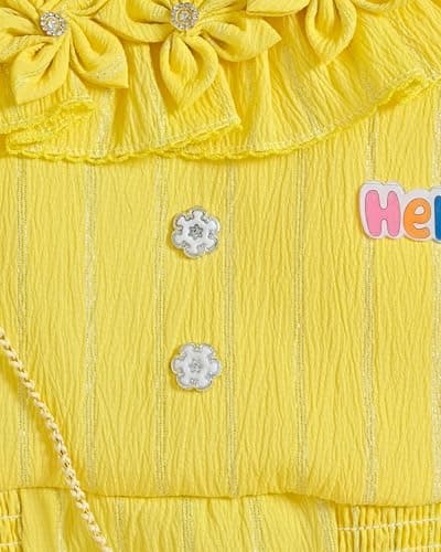 STYLO DRESSES Cotton Blend Solid Trandy Girls' Ruffle Top & Shorts Set (Lemon Yellow, 1-2 Years) 4