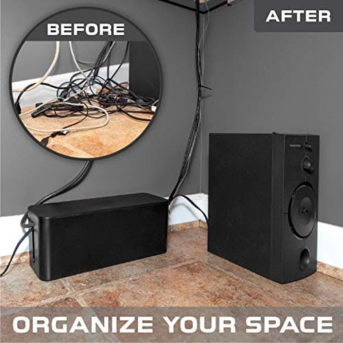 Large Cable Management Box - Black Cord Organizer and Hider for Wires, Power Strips, Surge Protectors & More - Includes Cable Sleeve, Hook and Loop Keepers, Zip Ties & Clips 4