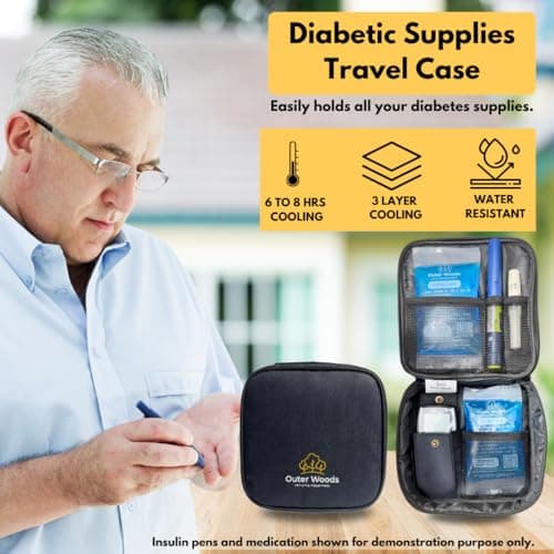 Outer Woods Insulin Cooling Travel Bag for Diabetics | Two Ice Gel Packs | Keep Insulin Cool and Safe for 6-8 Hours | Insulin Cooler Pouch Case (Black) 4