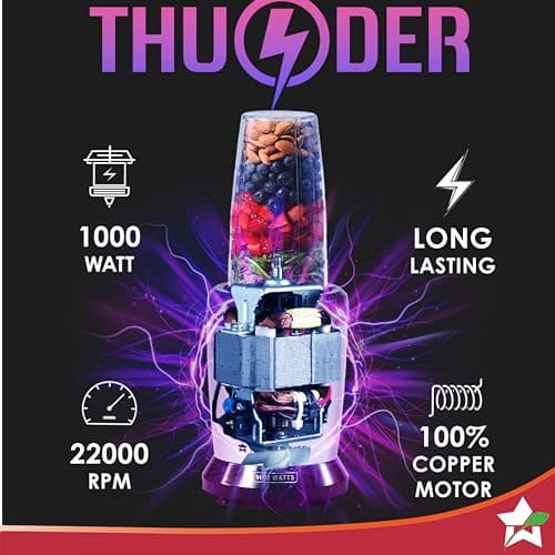 Wonderchef Nutri-Blend Thunder, 22000 RPM Mixer-Grinder, Blender, Stainless Steel 6-Blade Assembly, 2 Unbreakable Jars, 2 Years Warranty, 1000W - Silver, Online Recipe Book By Chef Sanjeev Kapoor 5