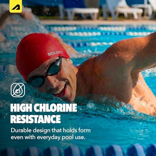 Boldfit Silicone Swimming Cap for Men, Women & Kids - Easy Fit, Long Hair - Red 5