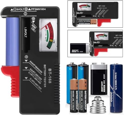 ROBOWAY 2Pcs BT-168 Universal Battery Tester for AA AAA C D 9V & Button Cell | No-Battery Required | Analog Color Meter | Household & Rechargeable Battery Checker (Pack of 2) 2