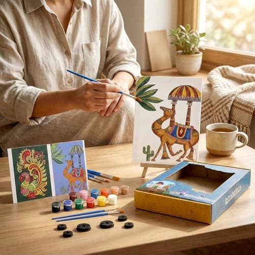 HOBBY INDIA Canvas Painting Set Kit for Kids & Adults | DIY Art & Craft for Girls & Boys | Home, Bedroom, Living Room, Office & Wall Décor | Birthday & Return Gift | Indian Art Form (Kalamkari Art) 5