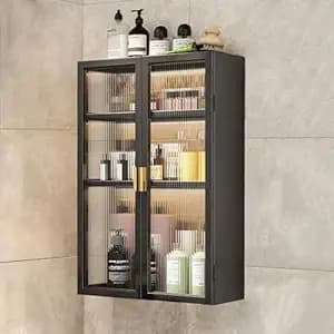 MIORAH Bathroom Storage Cabinet | Bathroom Accessories Set, Washroom Organiser Cabinet | 3 Layer, Space Saving Carbon Steel Shelf, Black, 40 Cm, Pack of 1