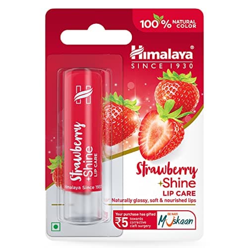 Himalaya Strawberry Shine Lip Balm | 4.5gm| 100% Natural Colour | Naturally Glossy | Soft & Nourished Lips | Natural Vitamin E
