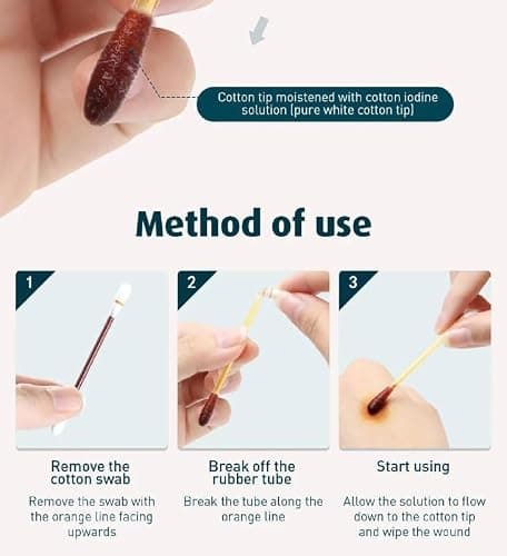 JIGVA 50 Pcs Cotton Iodine Swabs Individually Wrapped Portable Medical Cotton Swabs Nose and Ear Care First Aid Kit Emergency Care Safety for Adult Kids easy to carry 3