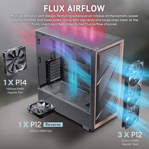 Antec Flux Series Mid Tower PC Case Black High Airflow F LUX Platform Tempered Glass 3