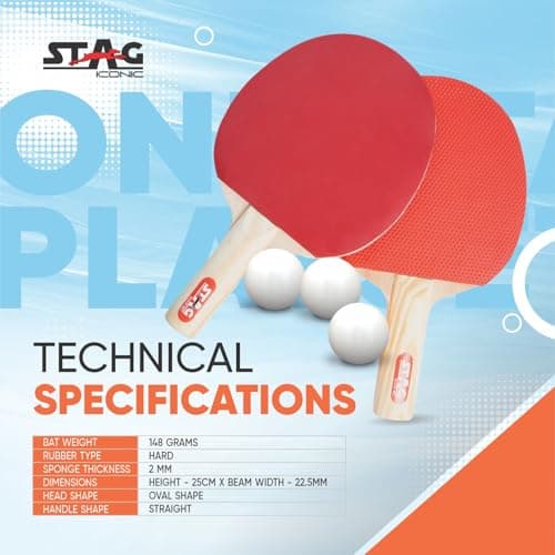STAG ICONIC 1 Star Table Tennis Playset | 2 Rackets, 3 ABS Balls (White) with Cover | Portable Ping Pong Set for Beginners, Kids & Recreational Players | Home, Outdoor & Training Use 4