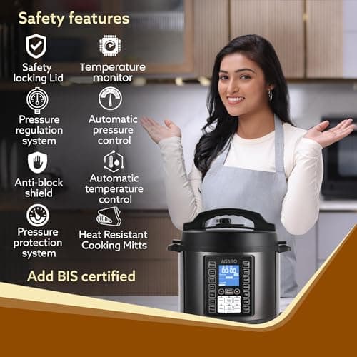 AGARO Imperial Electric Pressure Cooker, 6 litres, 1.5Kgs (approx. 10 cups) raw rice, 14 Pre-Set multi Cooking Functions, Adjustable Pressure, Timer, Stainless Steel Pot, Pressure Cook, Slow Cook 5