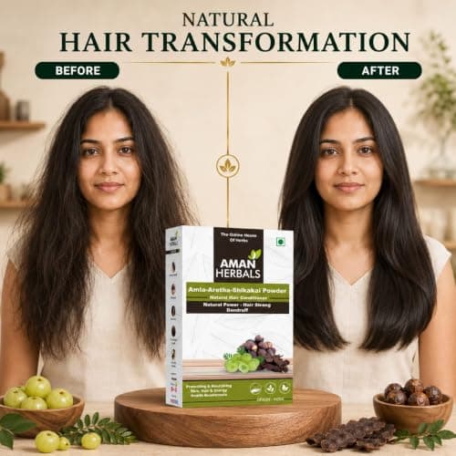 Aman Herbals Amla Aretha (Reetha) Shikakai Natural Pure Powder, Organic Hair Conditioner for Strong Hair and Dandruff Control, Made in India (200gm) 4