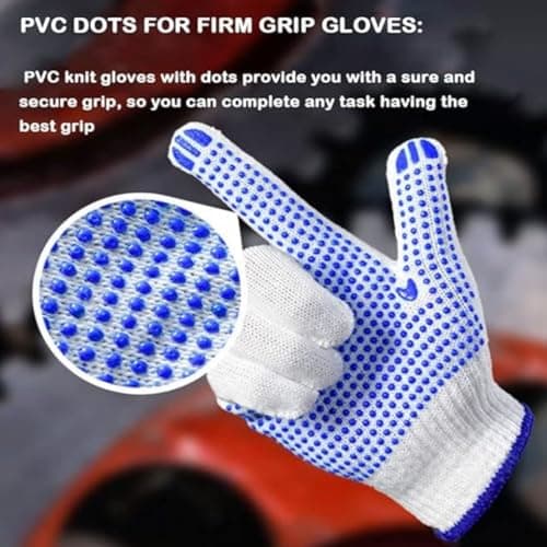STYLERA Dotted Cotton Safety Hand Work Gloves for Better Grip Industrial Construction Gardening Assembling General Purpose Use Safety Hand Gloves (PACK OF 5 PAIR, WHITE DOTTED,) 2