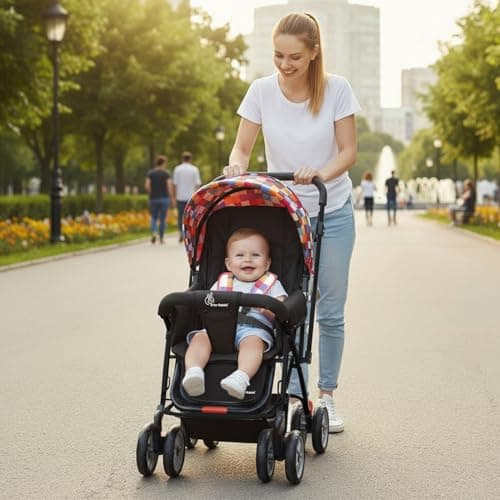 R for Rabbit Lollipop Lite Baby Stroller for 0 to 3 Years with 5 Point Safety Harness | Reversible Handlebar | Cushioned Seat with 3 Level Seats Recline/Lightweight Pram for Kids (Black Multi)