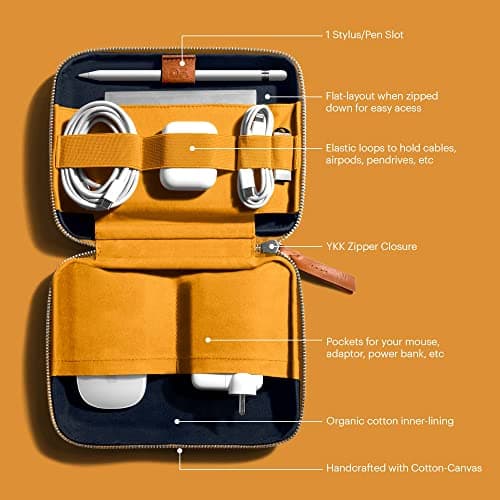 DailyObjects Canvas Large Travel Digital Accessories Storage Bag | Stylish Portable Gadget Organizer Case | Essential | Zippered Tech Kit Organizer Pouch - Yellow 2