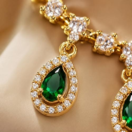 Visaga Aura Emerald Green Teardrop Stone Necklace Set for Women & Girls | Gold Plated CZ Diamond Choker Necklace with Matching Earrings | Bridal Wedding Party Jewellery Set | Traditional & Ethnic Fash 3